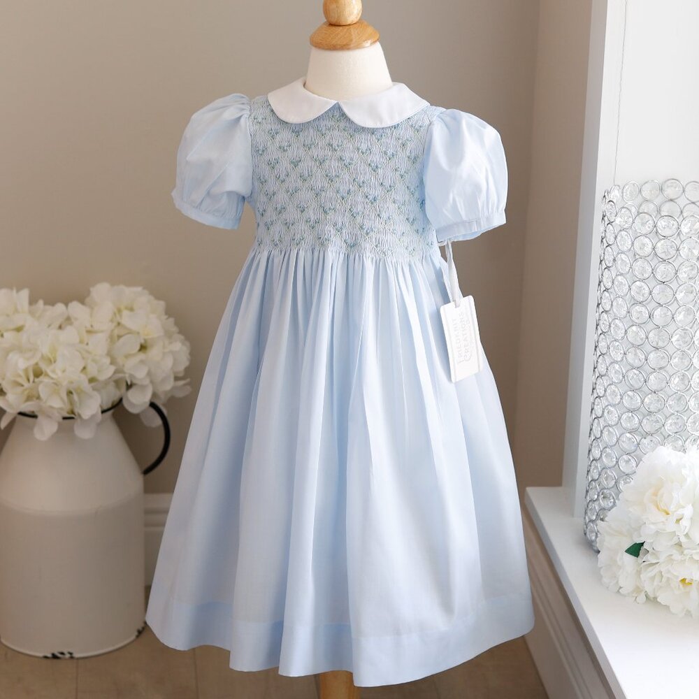 Blue Rosebud Diamond Smocked Dress Feltman Brothers New With Tags Portrait Party
